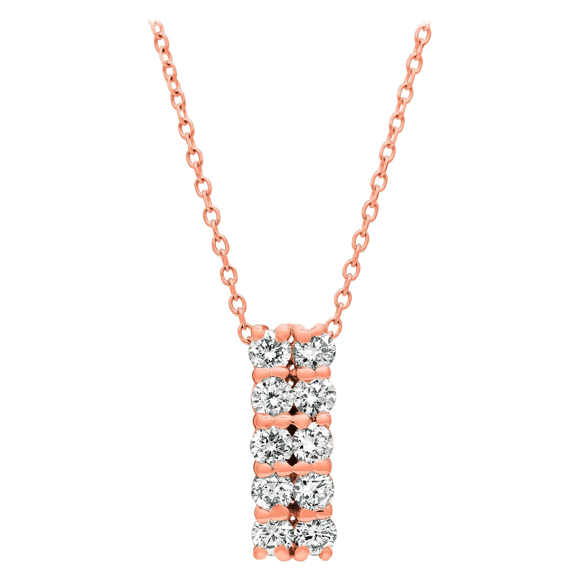 0.50 Carat Natural Diamond Two Rows Necklace 14 Karat Rose Gold G-H SI For Sale