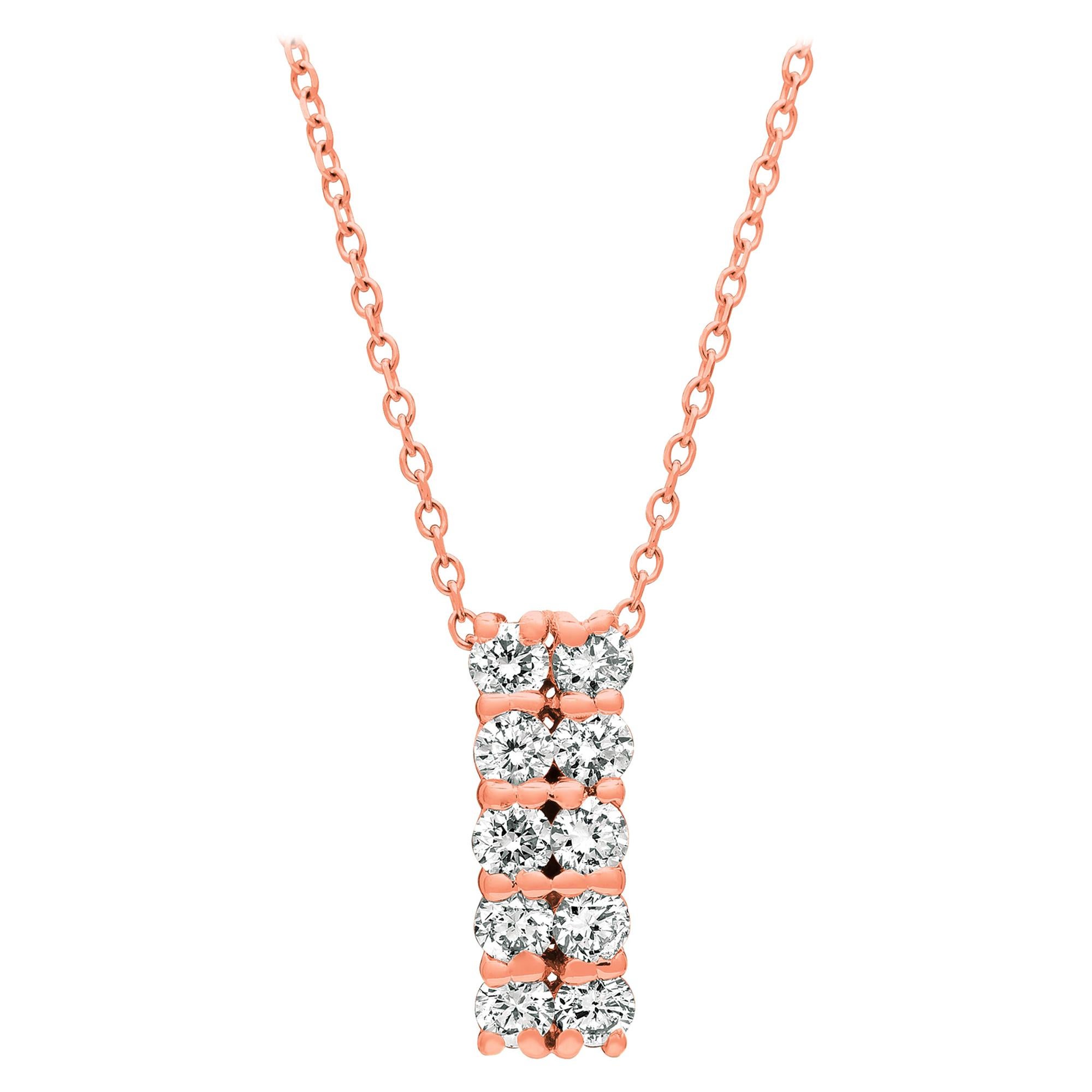 0.50 Carat Natural Diamond Two Rows Necklace 14 Karat Rose Gold G-H SI