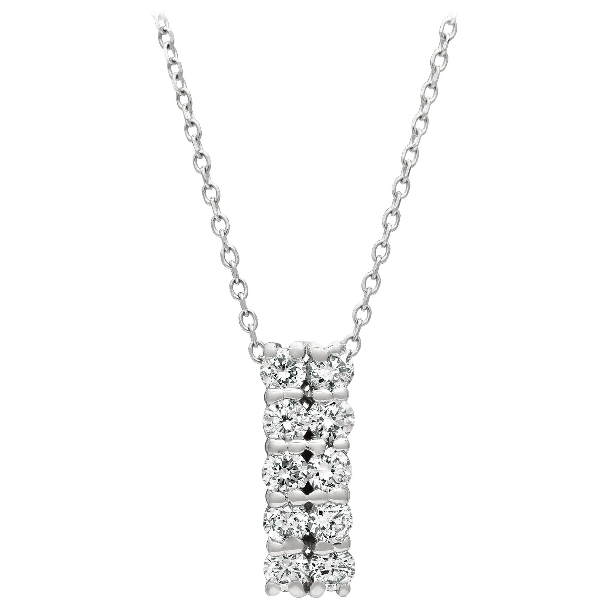 0.50 Carat Natural Diamond Two Rows Necklace 14 Karat White Gold G-H SI