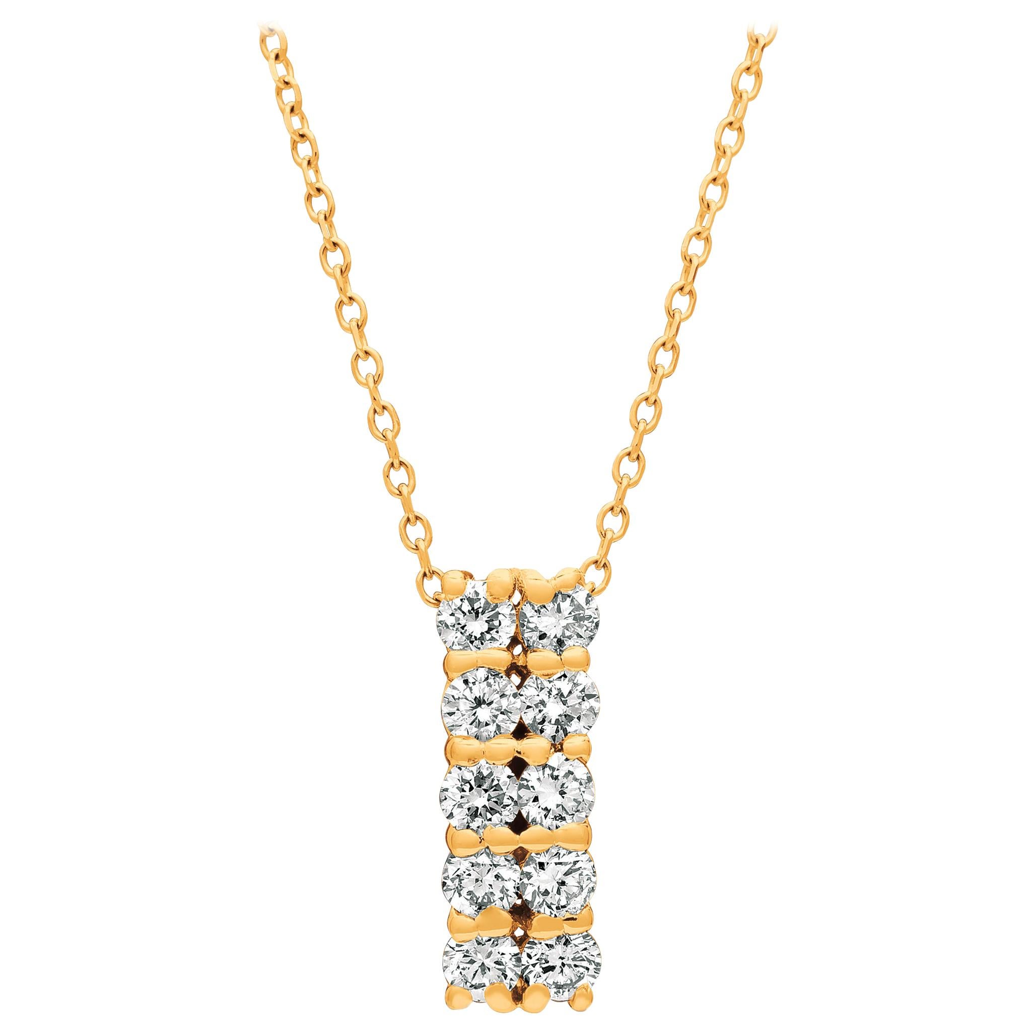 0.50 Carat Natural Diamond Two Rows Necklace 14 Karat Yellow Gold G-H SI For Sale