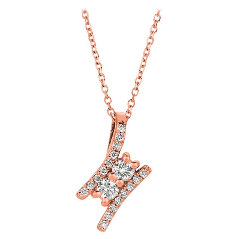 0.50 Carat Natural Diamond Two Stone Style Necklace 14 Karat Rose Gold G SI For Sale