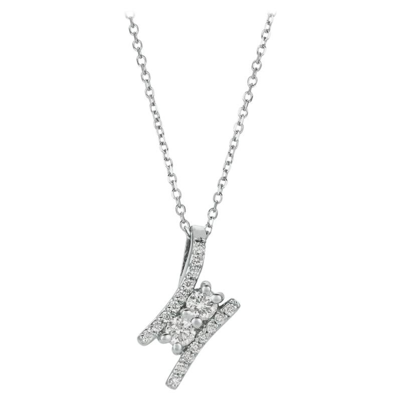 0.50 Carat Natural Diamond Two Stone Style Necklace 14 Karat White Gold G SI For Sale