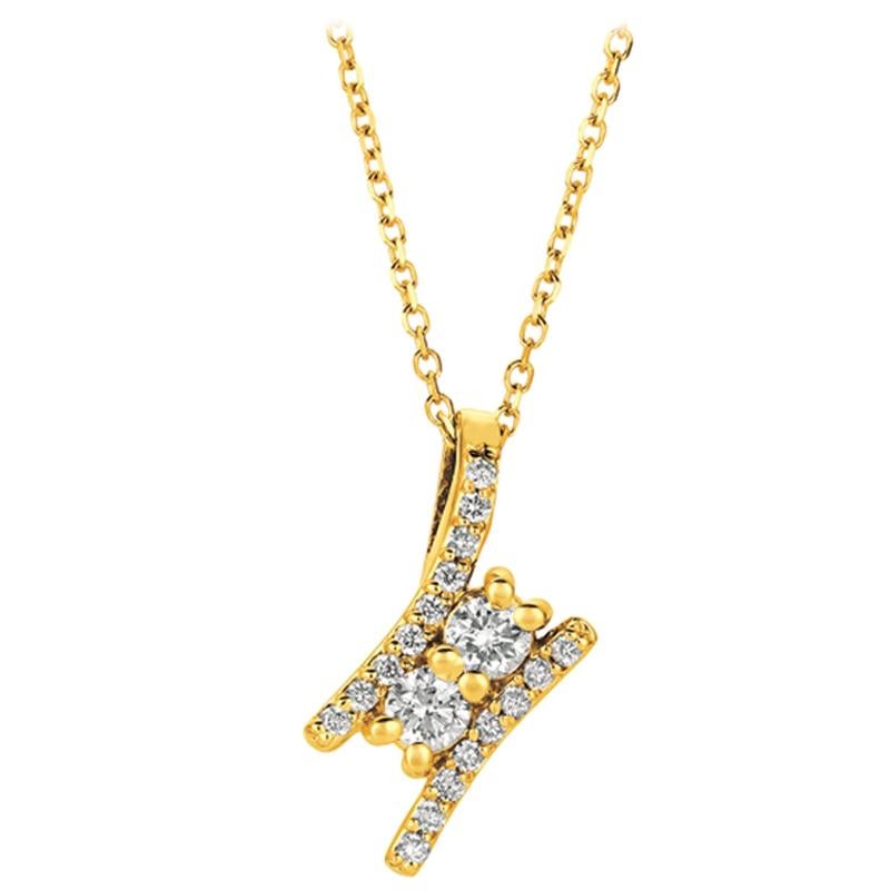 0.50 Carat Natural Diamond Two-Stone Style Necklace 14 Karat Yellow Gold G SI For Sale
