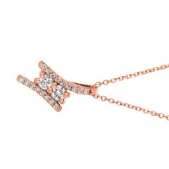 0.50 Carat Natural Diamond Two Stone Style Necklace 14 Karat Rose Gold G SI