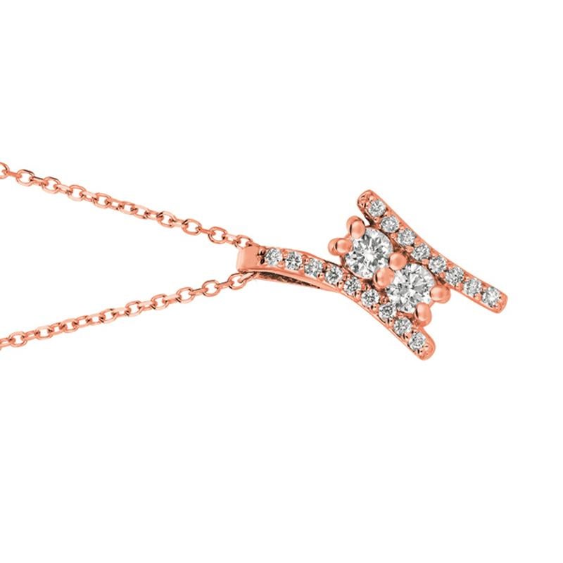 Round Cut 0.50 Carat Natural Diamond Two Stone Style Necklace 14 Karat Rose Gold G SI For Sale