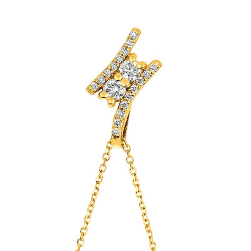 0,50 Karat natürlicher Diamant Zwei-Stein-Halskette 14 Karat Gelbgold G SI (Zeitgenössisch) im Angebot