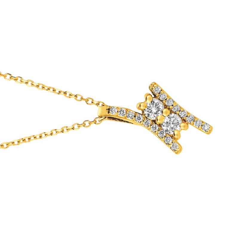 Round Cut 0.50 Carat Natural Diamond Two-Stone Style Necklace 14 Karat Yellow Gold G SI For Sale