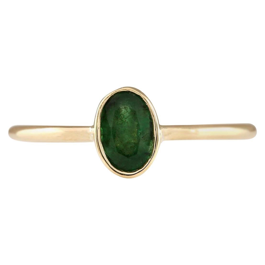 0.50 Carat Natural Emerald 14 Karat Yellow Gold Ring