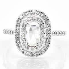 0.50 Carat Natural Rose Cut Diamond Double Halo Ring Set in 18 Karat White Gold