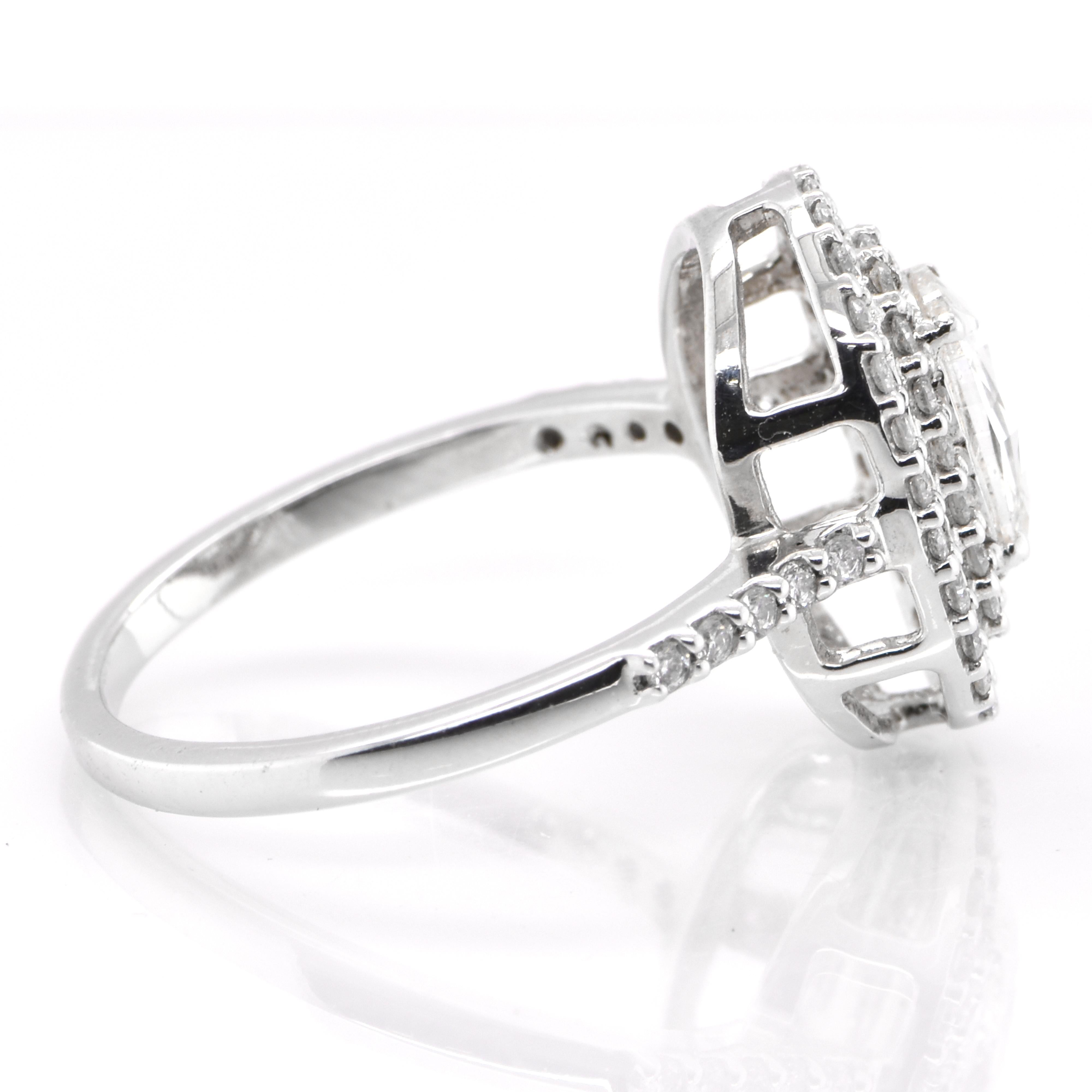 Women's 0.50 Carat Natural Rose Cut Diamond Double Halo Ring Set in 18 Karat White Gold For Sale