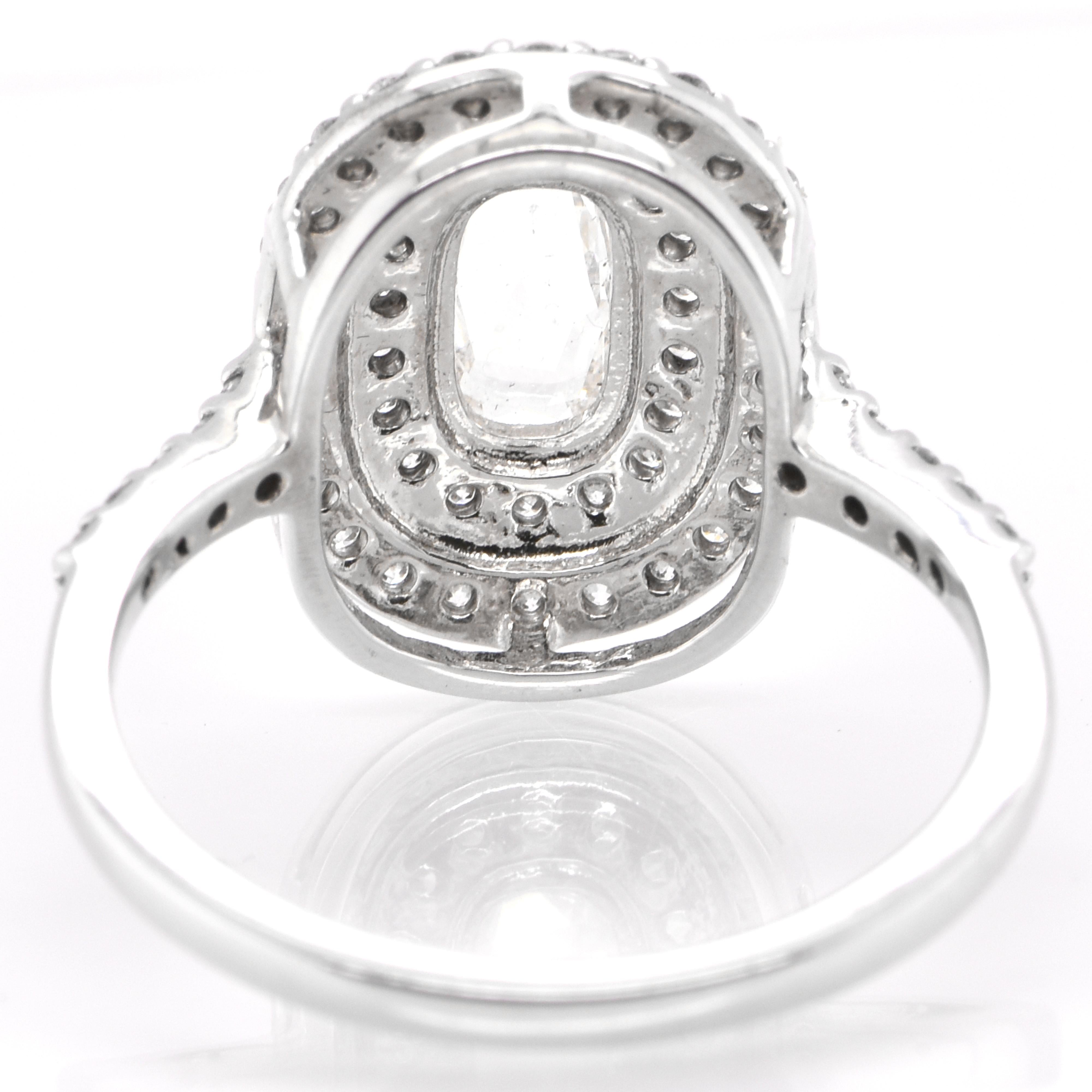 0.50 Carat Natural Rose Cut Diamond Double Halo Ring Set in 18 Karat White Gold For Sale 1