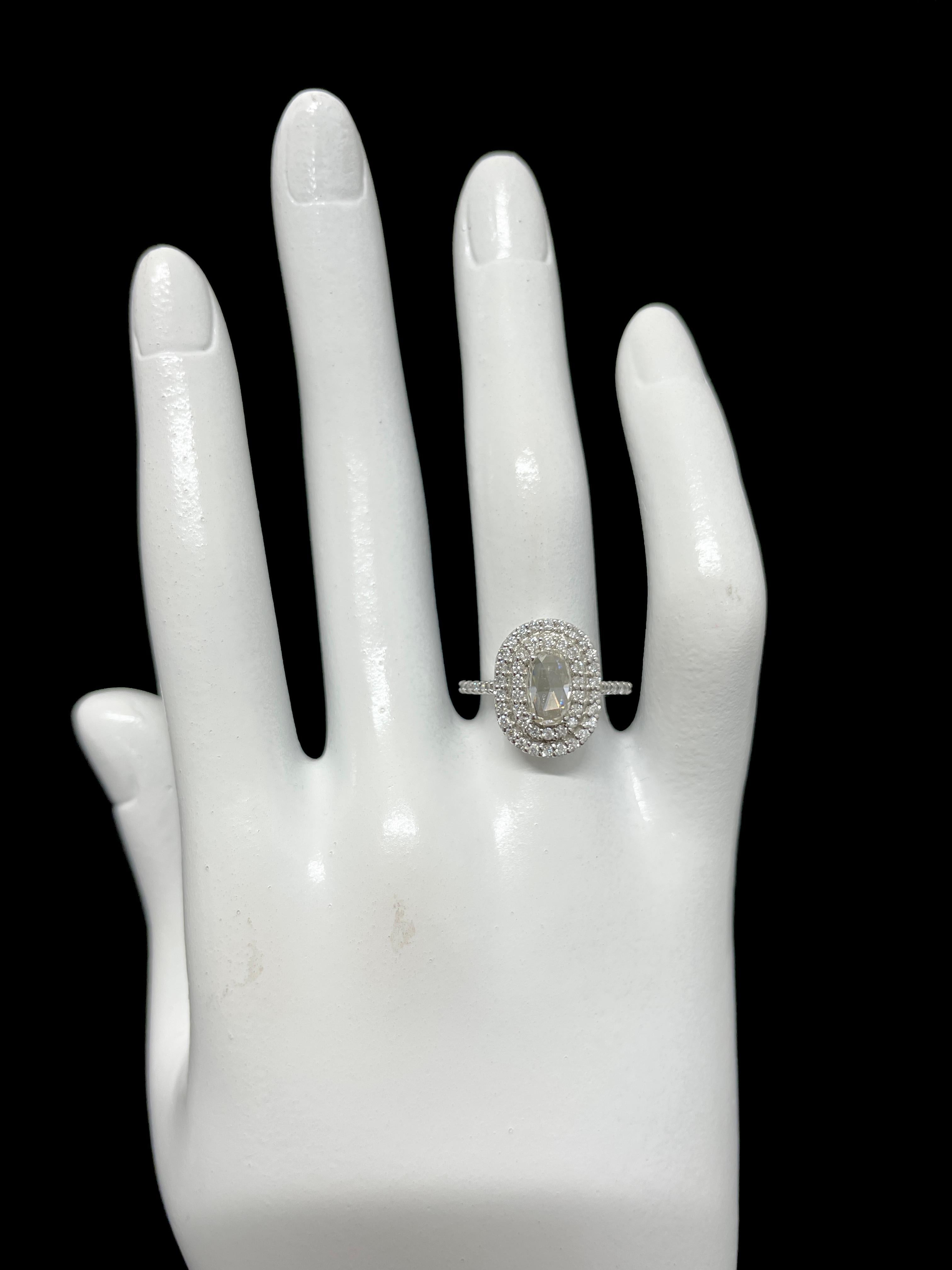 0.50 Carat Natural Rose Cut Diamond Double Halo Ring Set in 18 Karat White Gold For Sale 2
