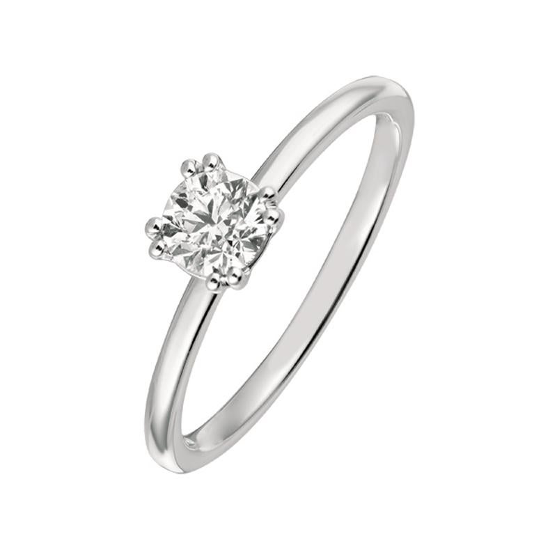 Taille ronde Bague solitaire en or blanc 14 carats avec diamants naturels taille ronde de 0,50 carat G SI en vente