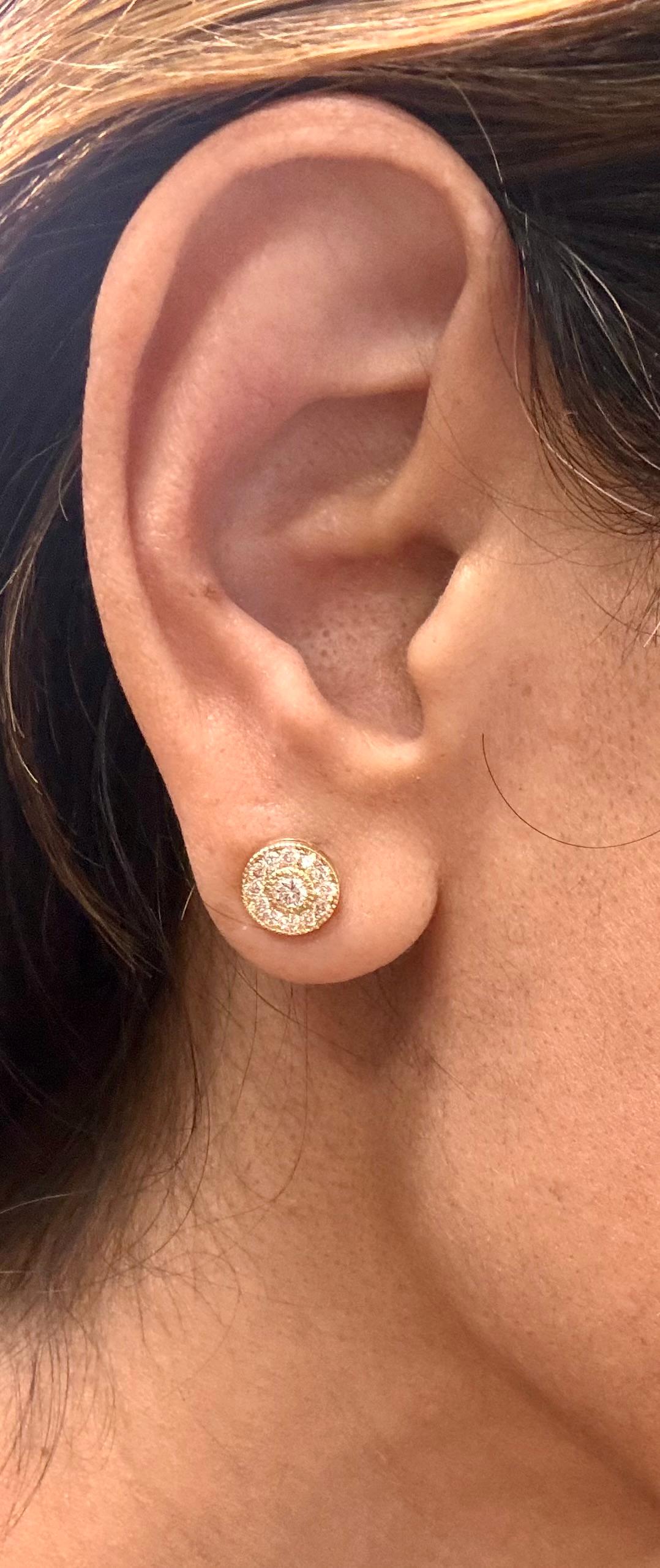 Boucles d'oreilles en or jaune avec diamant naturel de 0,50 carat à taille ronde en vente 4