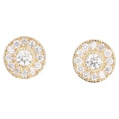 0.50 Carat Natural Round Cut Diamond Yellow Gold Stud Earrings