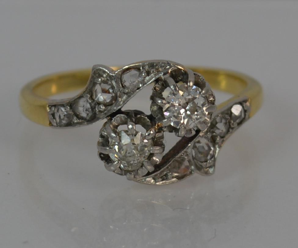0.50 Carat Old and Rose Cut Diamond 18ct Gold Toi Et Moi Twist Two Stone Ring  5