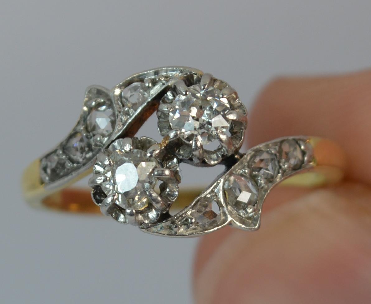 Art Nouveau 0.50 Carat Old and Rose Cut Diamond 18ct Gold Toi Et Moi Twist Two Stone Ring 