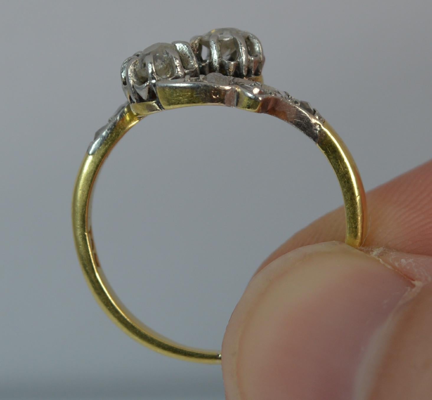 Old European Cut 0.50 Carat Old and Rose Cut Diamond 18ct Gold Toi Et Moi Twist Two Stone Ring 