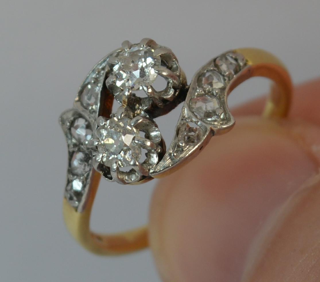0.50 Carat Old and Rose Cut Diamond 18ct Gold Toi Et Moi Twist Two Stone Ring  In Excellent Condition In St Helens, GB