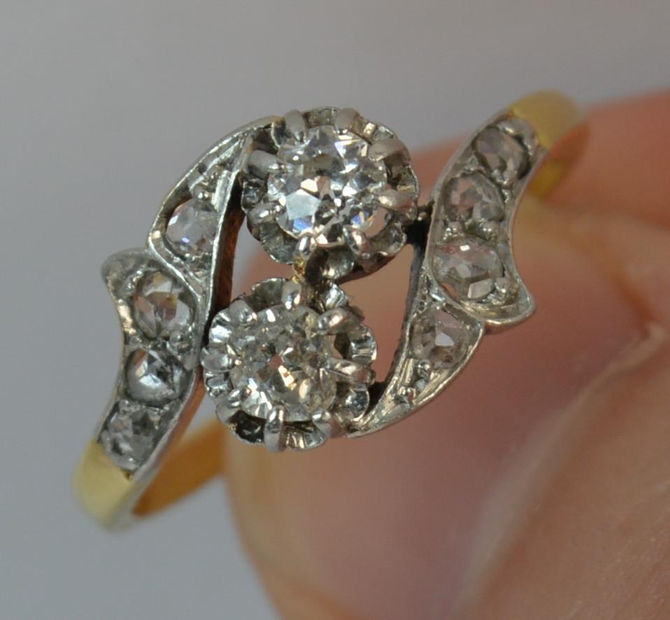 Women's 0.50 Carat Old and Rose Cut Diamond 18ct Gold Toi Et Moi Twist Two Stone Ring 