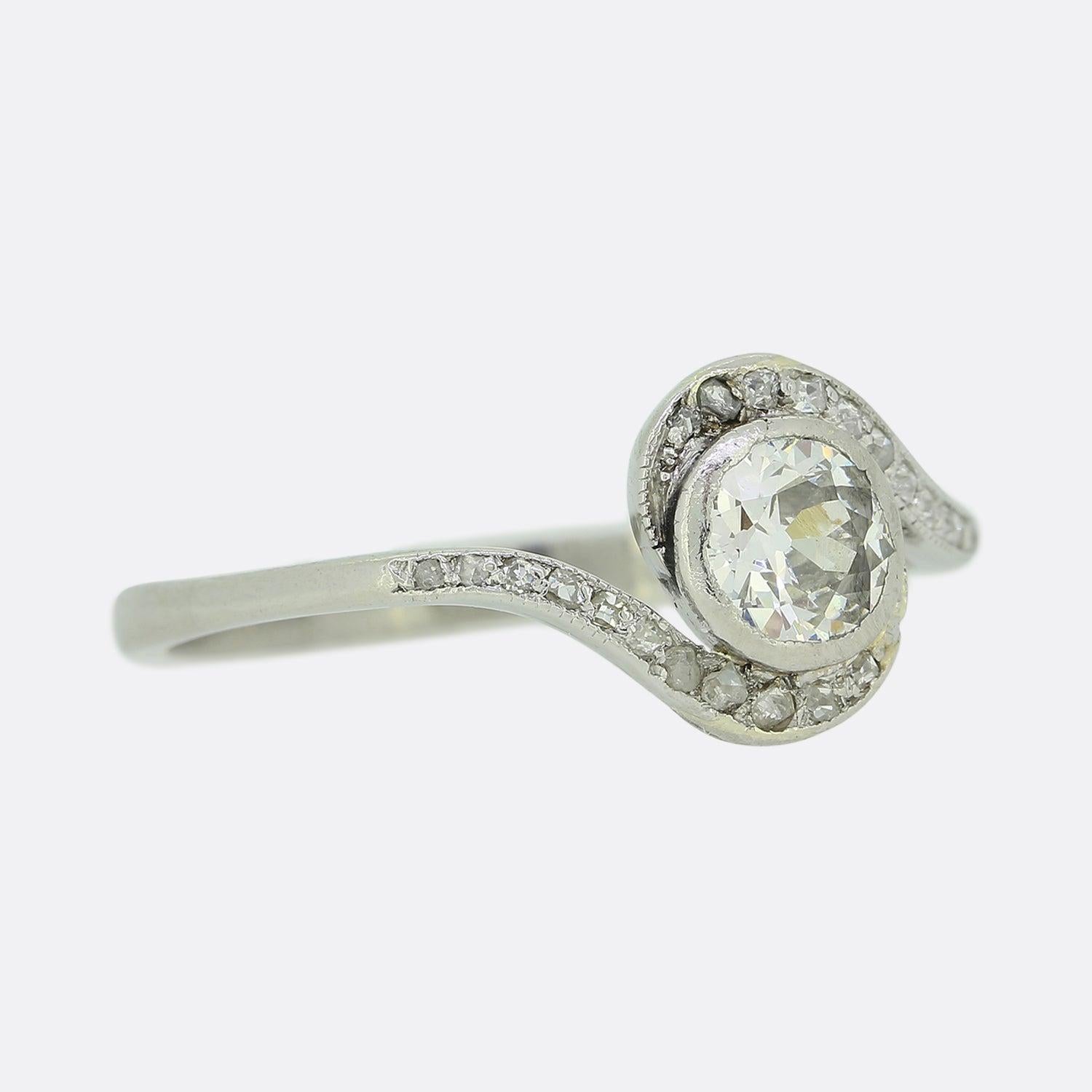 0,50 quilates Diamante talla antigua Solitario Anillo giratorio Art Decó en venta