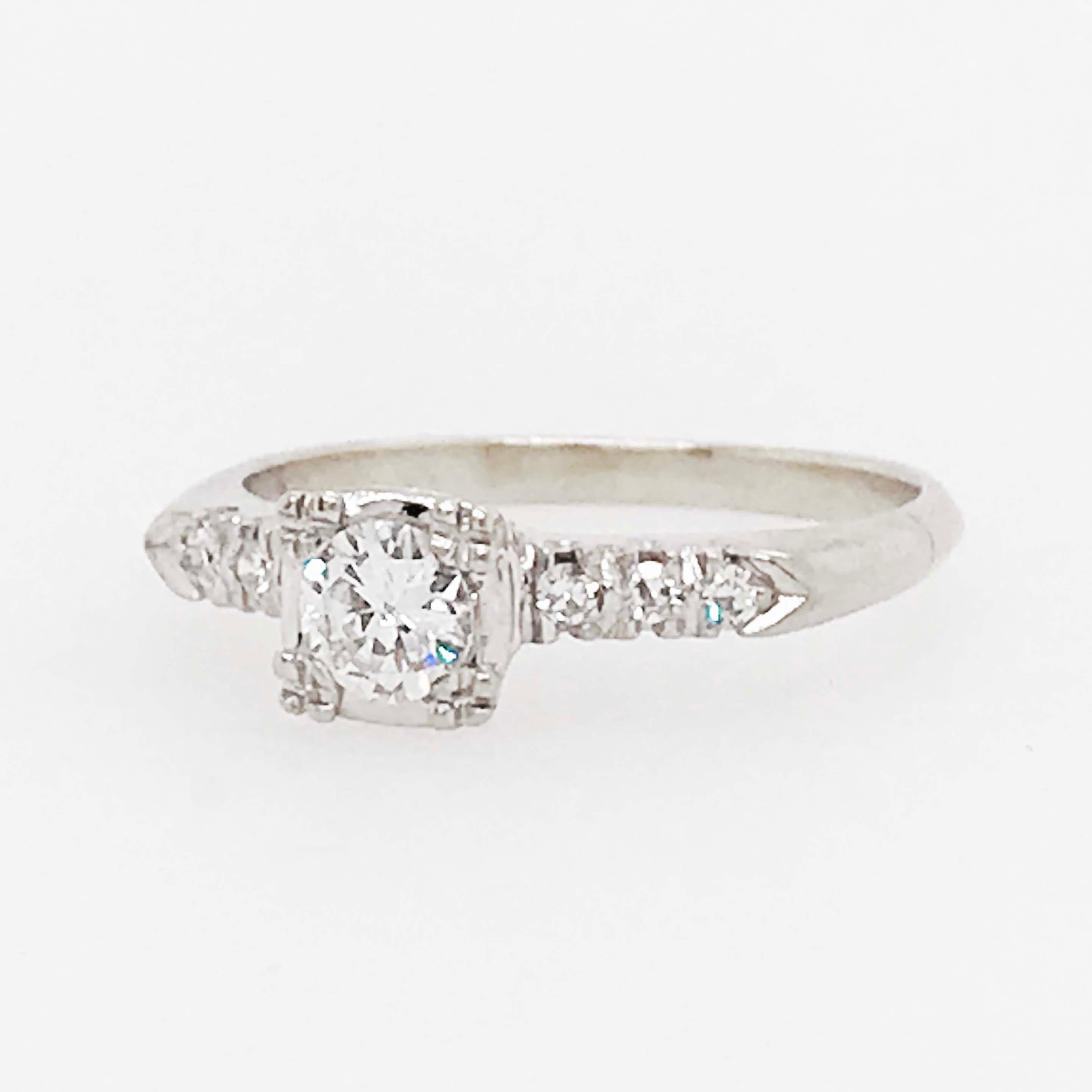 Women's Platinum Diamond Ring, 0.50 Carat Old European Diamond and Side Diamond Estate For Sale