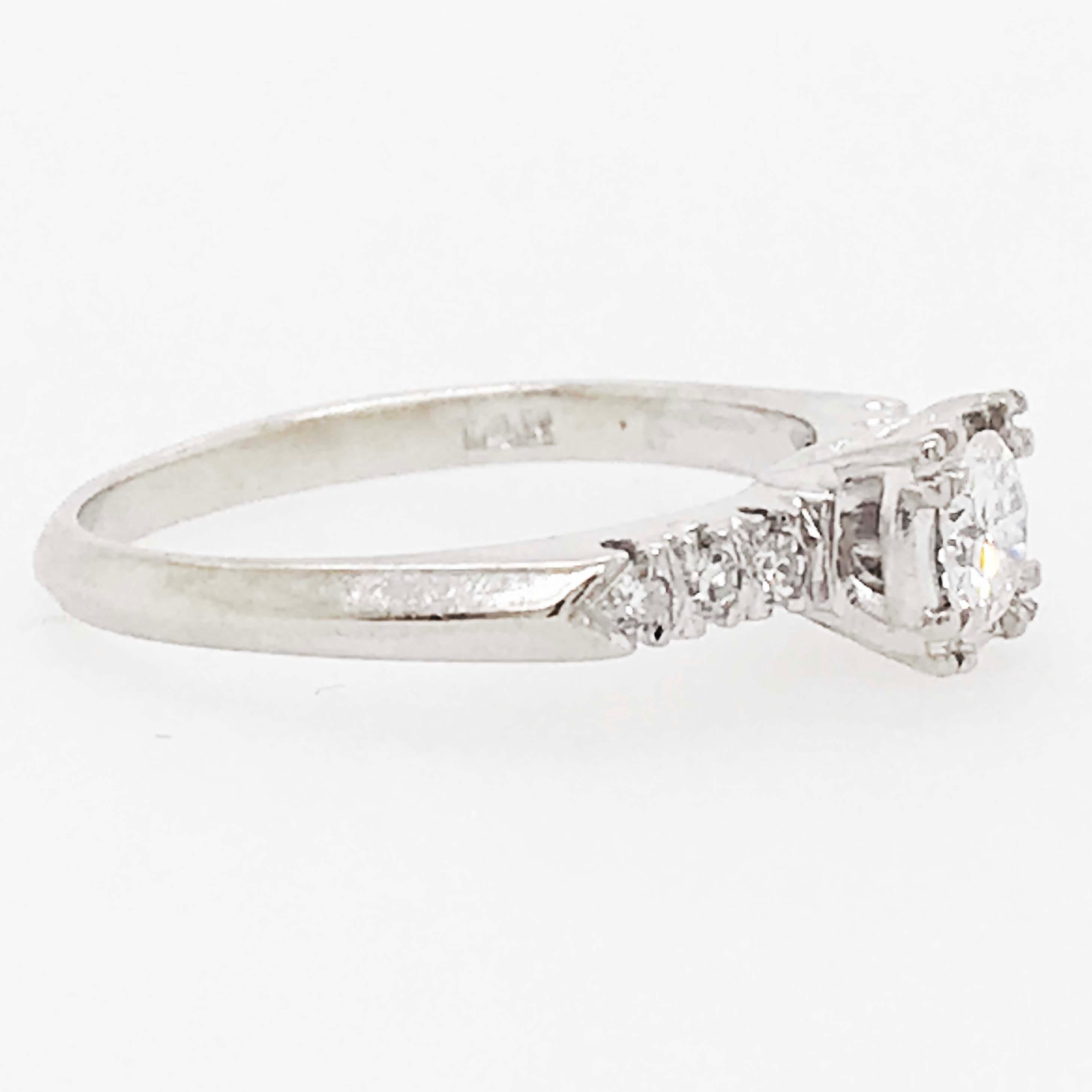 Platinum Diamond Ring, 0.50 Carat Old European Diamond and Side Diamond Estate For Sale 1