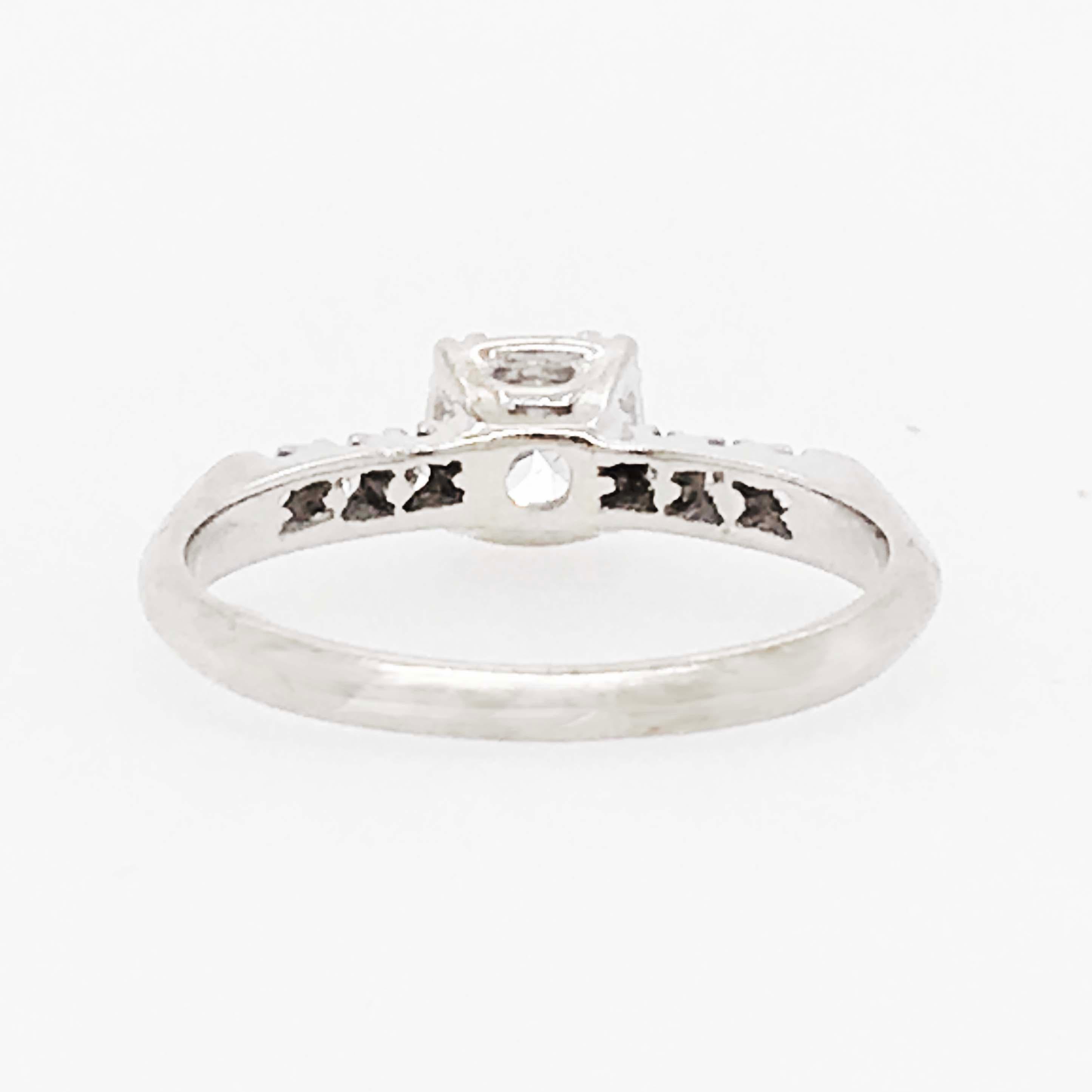 Platinum Diamond Ring, 0.50 Carat Old European Diamond and Side Diamond Estate For Sale 2