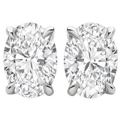 0.50 Carat Oval Brilliant Cut Diamond Stud Earrings 18 Karat White Gold Setting
