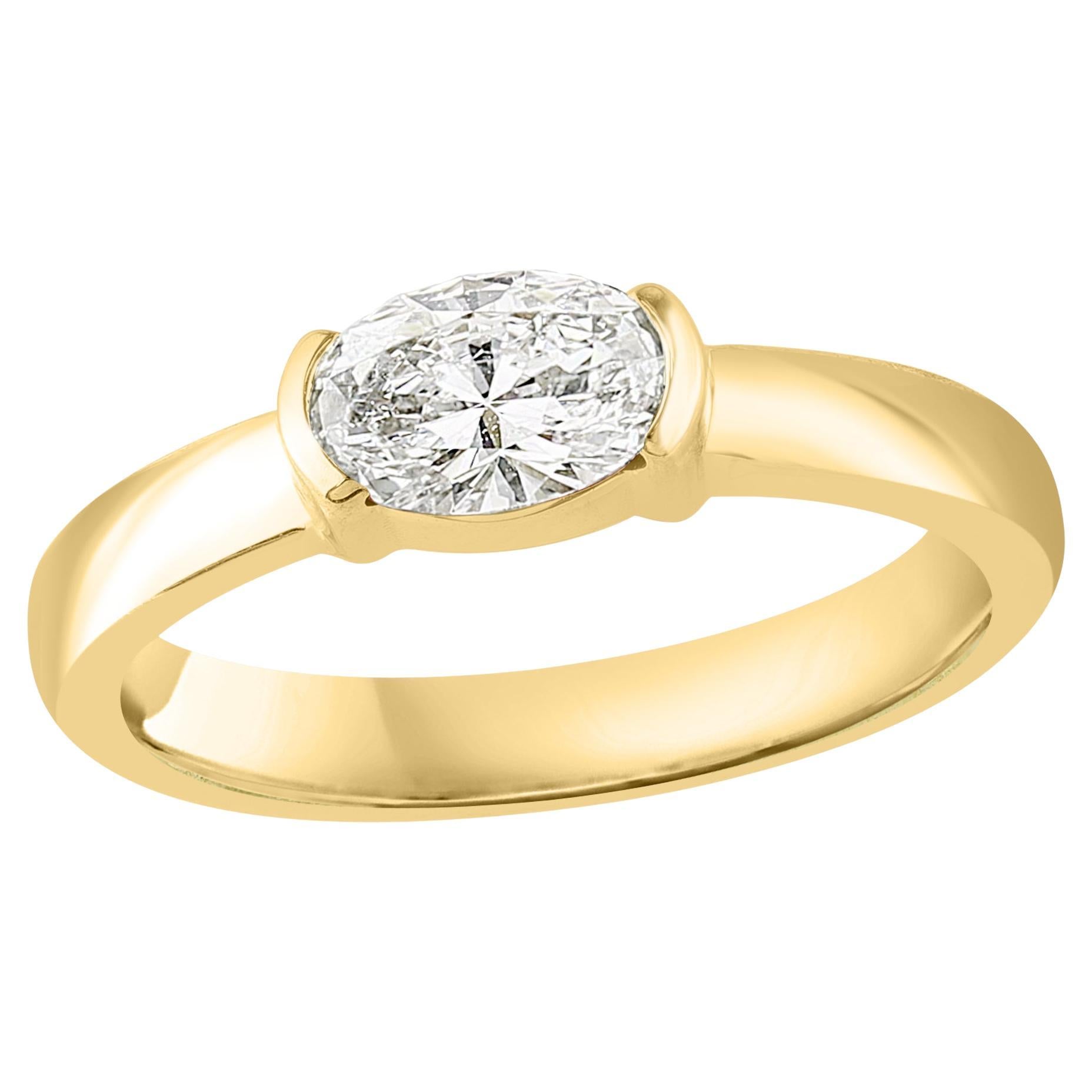 Bague à anneau en or jaune 14 carats avec diamant taille ovale de 0,50 carat