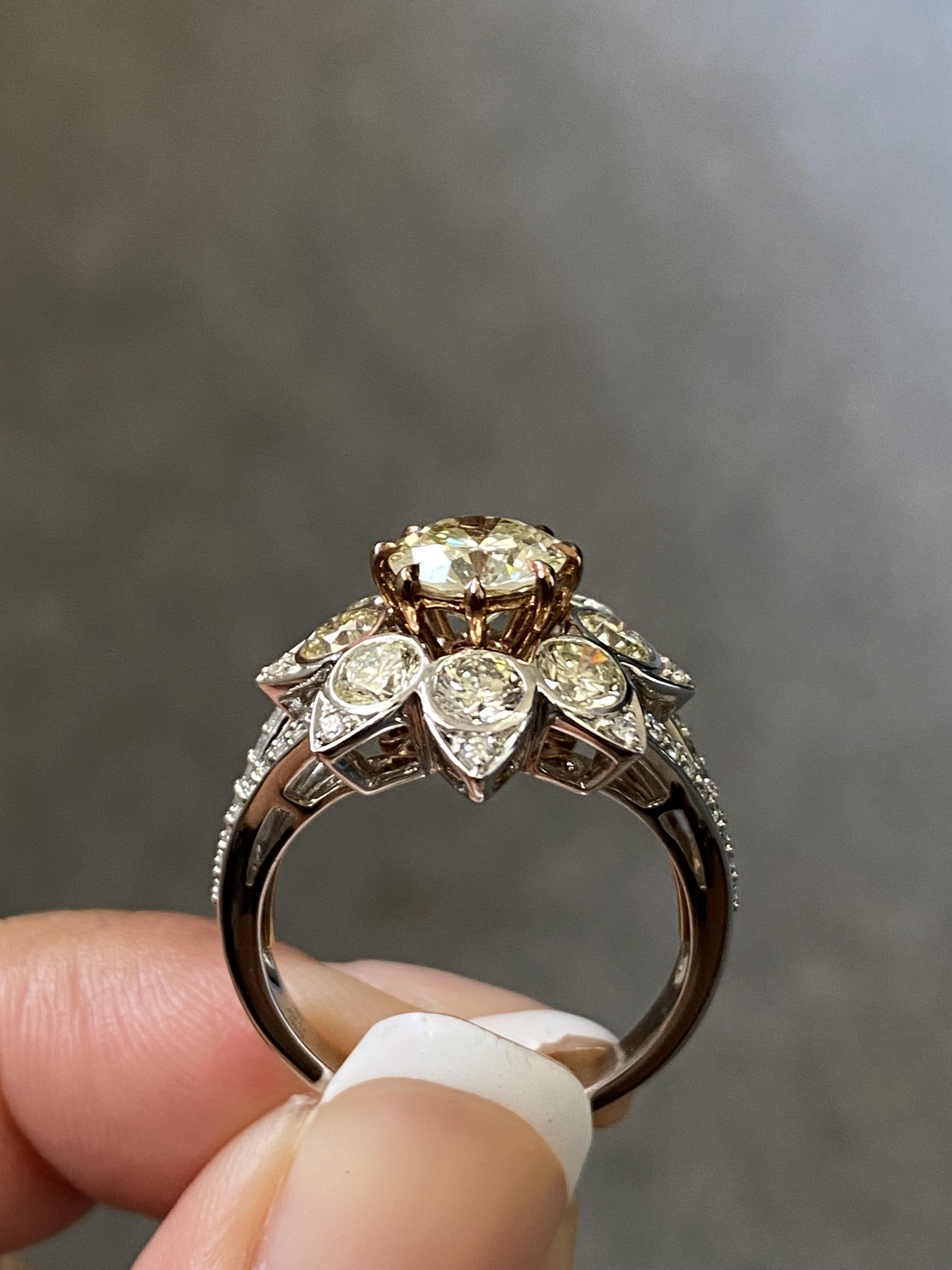 Bague en or blanc 18 carats avec diamant jaune taille ovale de 2,89 carats en vente 5