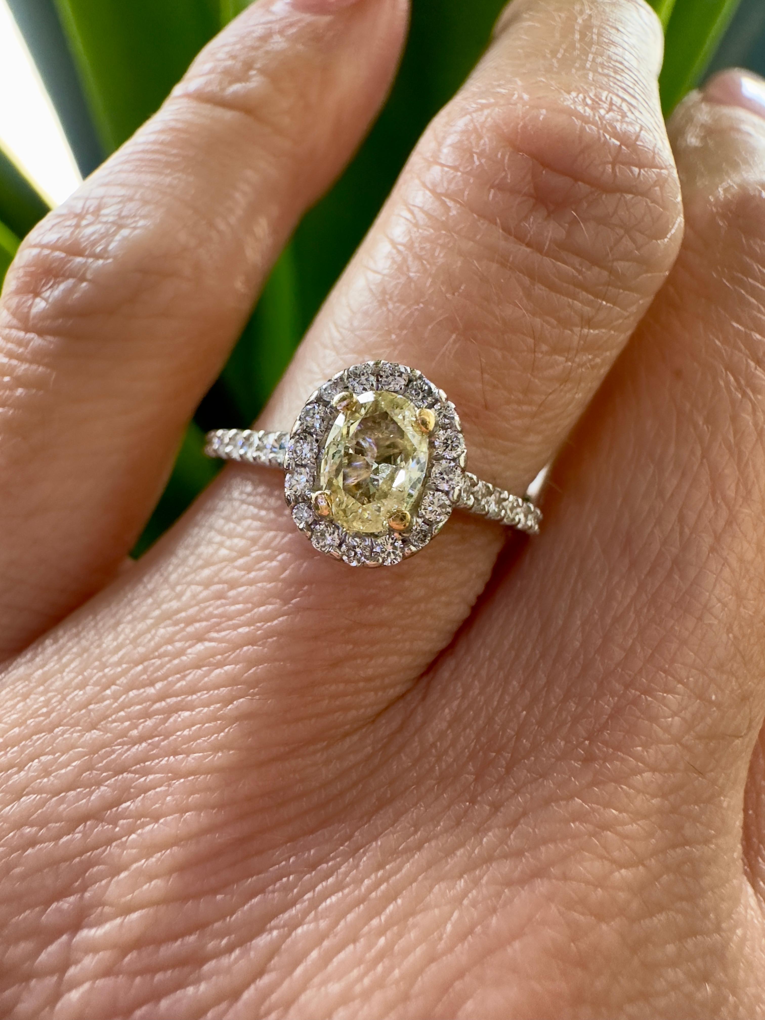 0.50 Carat Oval Cut Yellow Diamond in 18k White Gold Ring For Sale 1