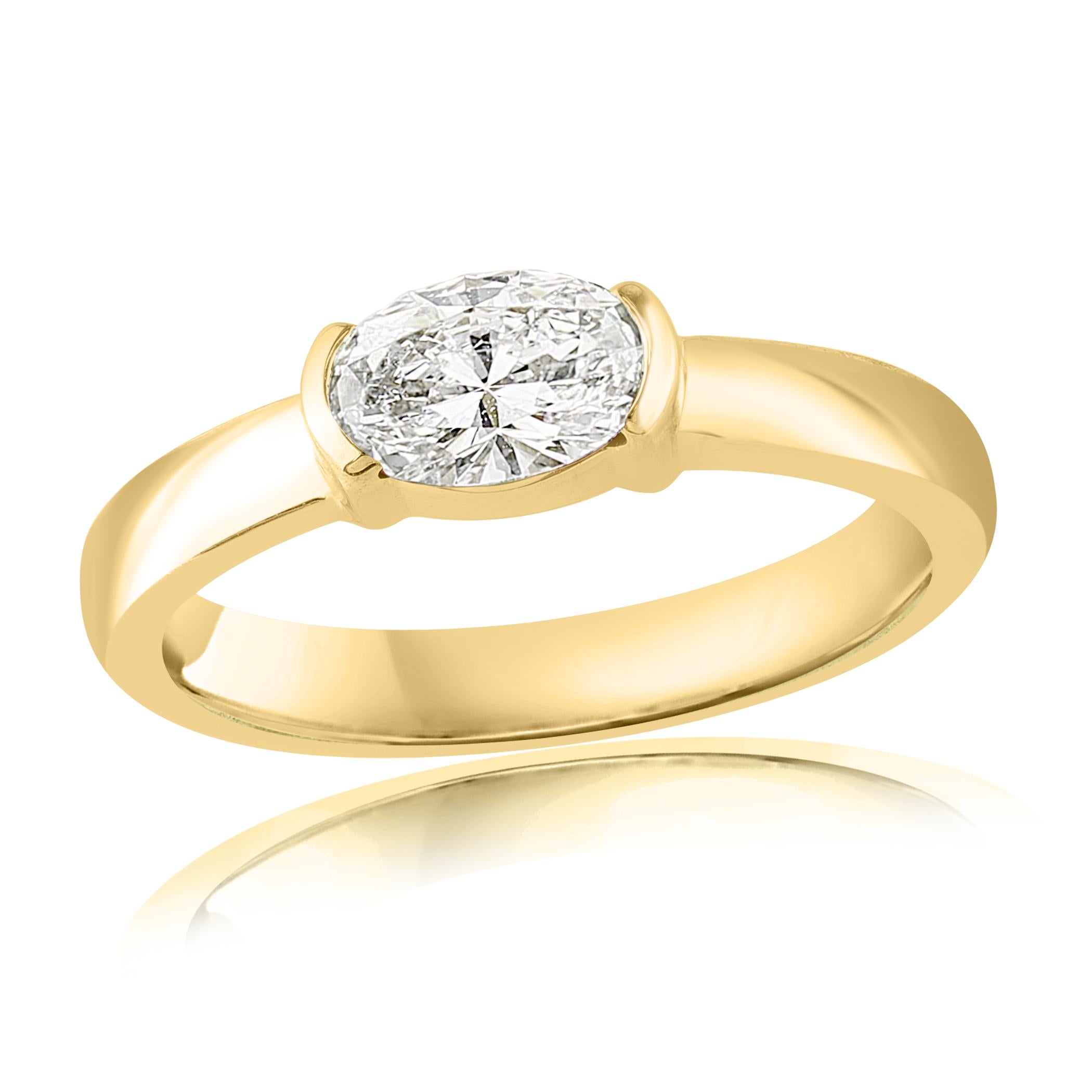 For Sale:  0.50 carat oval Diamond  tapered half bezel Solitaire ring 4