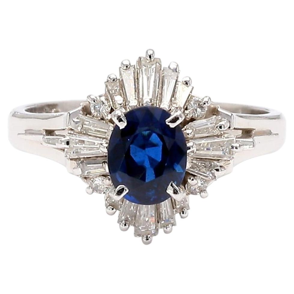 0.50 Carat Oval Sapphire & Baguette Diamond Ballerina Platinum Ring