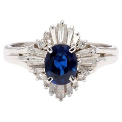 0.50 Carat Oval Sapphire & Baguette Diamond Ballerina Platinum Ring