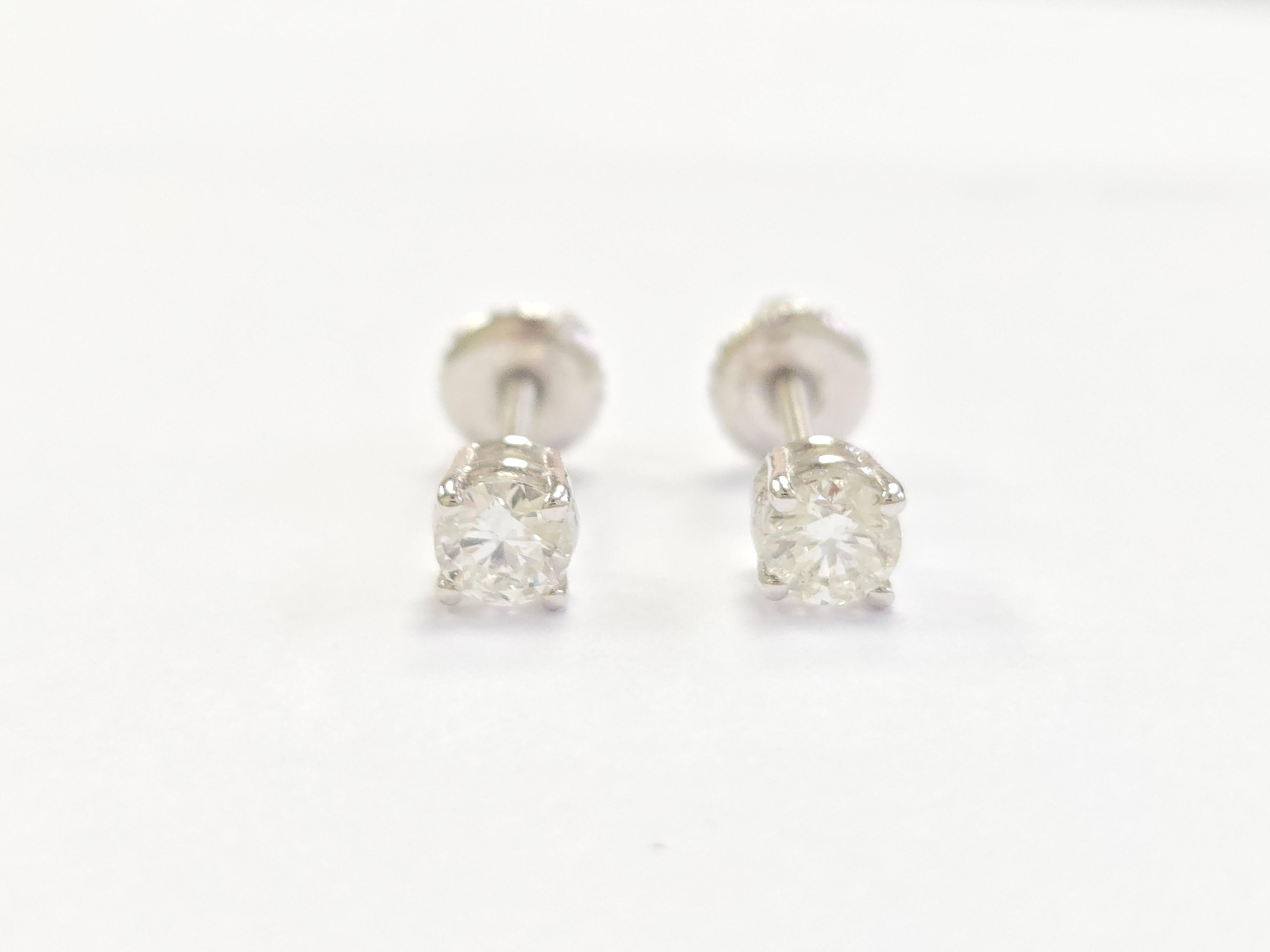 0.50 Carat Natural Brilliant Round Diamond Stud Earrings in 14K White Gold

Total Carat Weight: 0.50 ct (0.25 ct each)

Diamond Cut: Round Brilliant

Setting: 4-Prong Screw-Back for a secure and comfortable fit

Metal: 14K White Gold – durable,