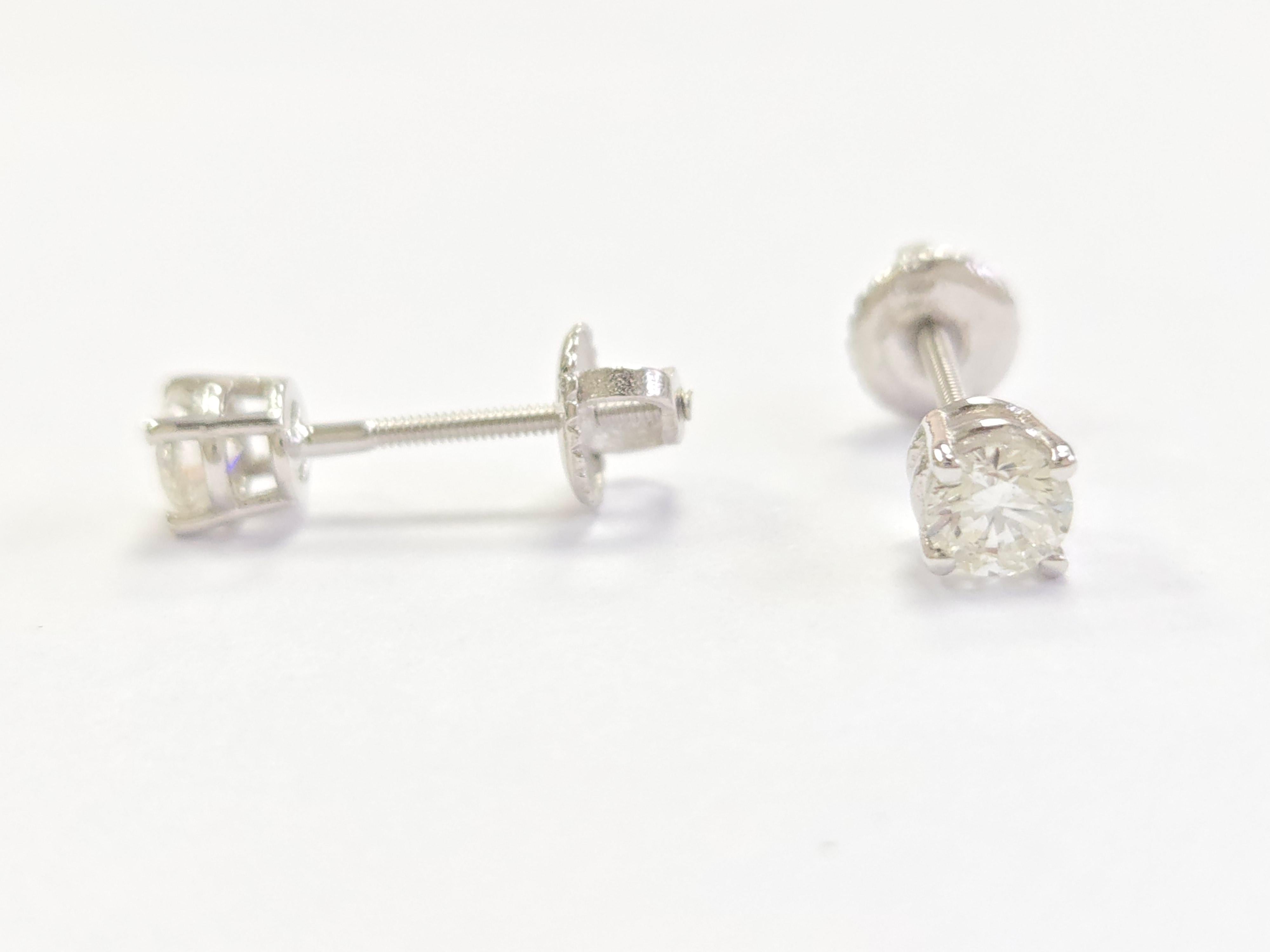 Round Cut 0.50 Carat Natural Brilliant Round Diamond Stud Earrings in 14K White Gold For Sale