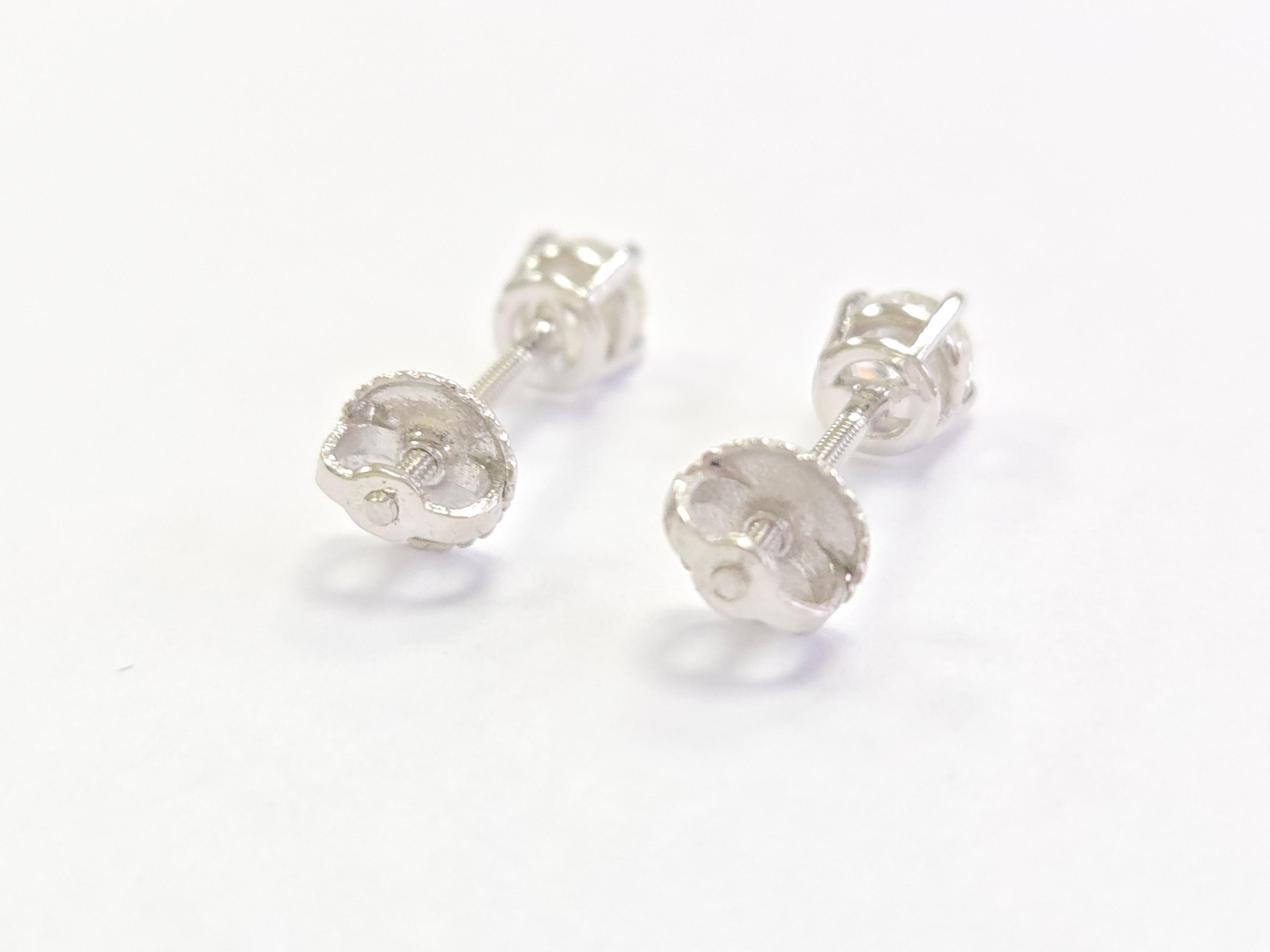 Women's or Men's 0.50 Carat Natural Brilliant Round Diamond Stud Earrings in 14K White Gold For Sale