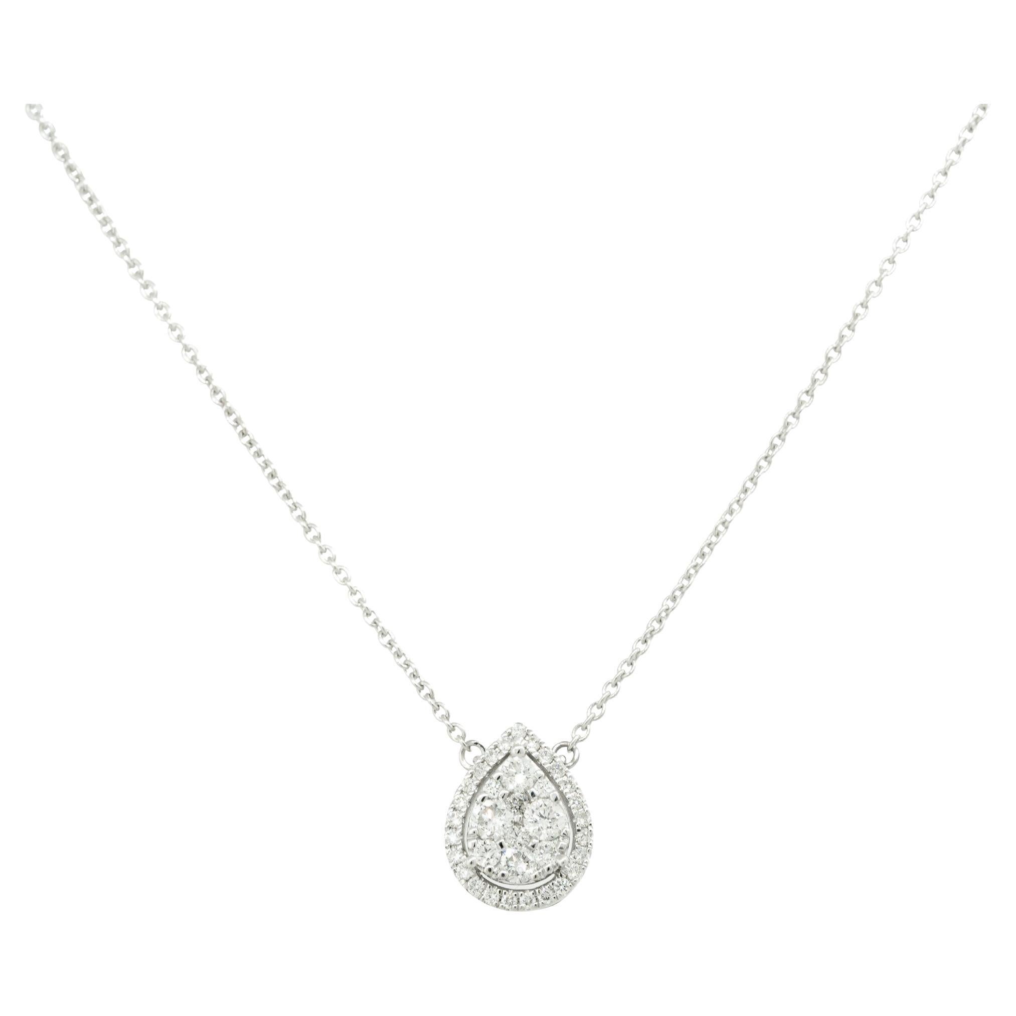 0.50 Carat Pave Diamond Pear Shaped Necklace 14 Karat in Stock