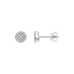 0.50 Carat Pave Set Cluster Round White Diamond 18K White Gold Stud Earrings