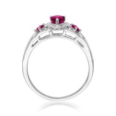 0.50 Carat Pear and 0.13 Carat Square Ruby Diamond Accents 14K White Gold Ring