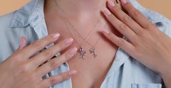 0.50 Carat Pink Sapphire Sterling Silver Person with Balloons Pendentif Necklace
