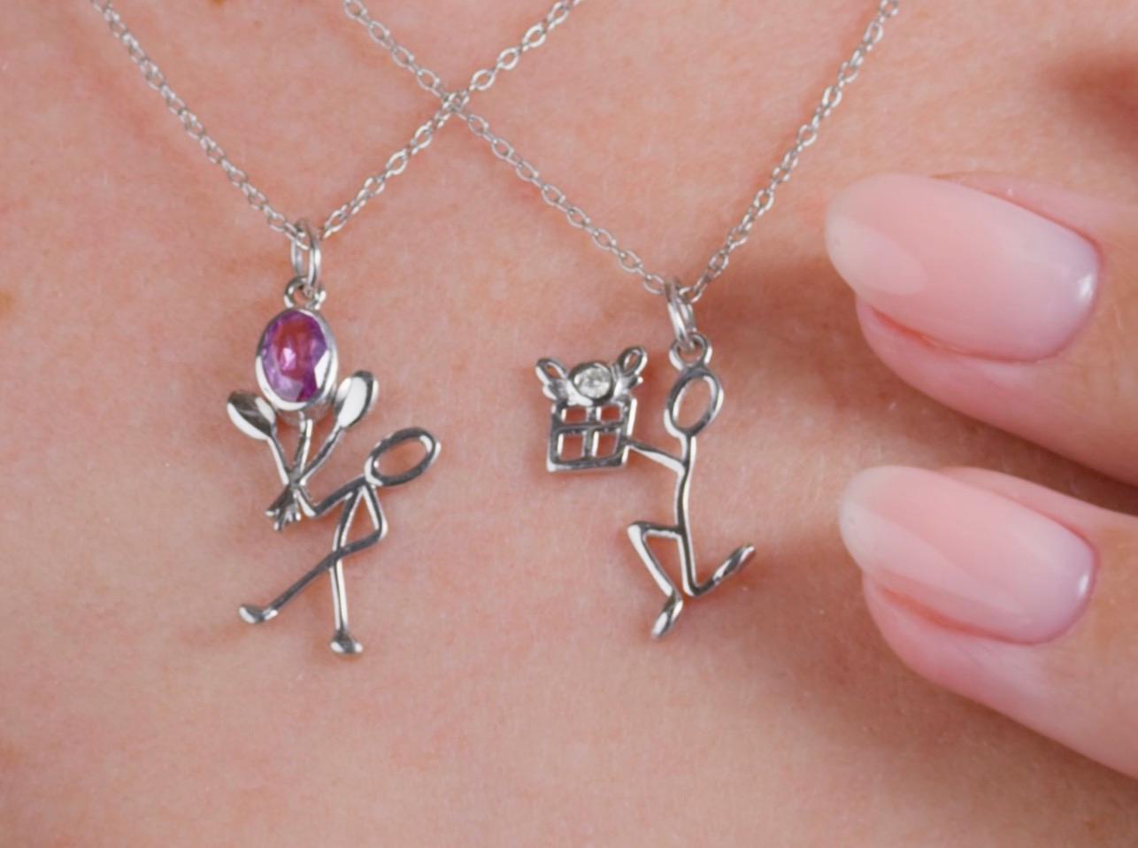 Modern 0.50 Carat Pink Sapphire Sterling Silver Person with Balloons Pendant Necklace For Sale