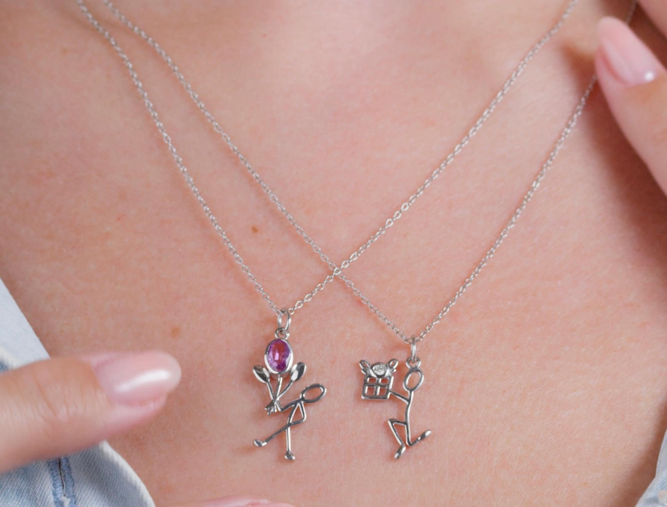 0.50 Carat Pink Sapphire Sterling Silver Person with Balloons Pendant Necklace In New Condition For Sale In Woodstock, GA