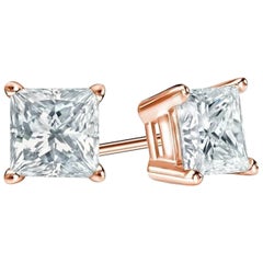 0.50 Carat Princess Brilliant Cut Diamond Stud Earrings 18 Karat Gold Setting