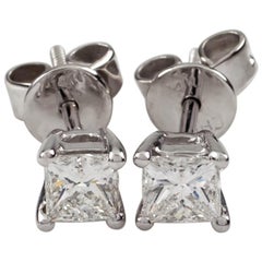 0.50 Carat Princess Cut Diamond Stud Earrings in White Gold