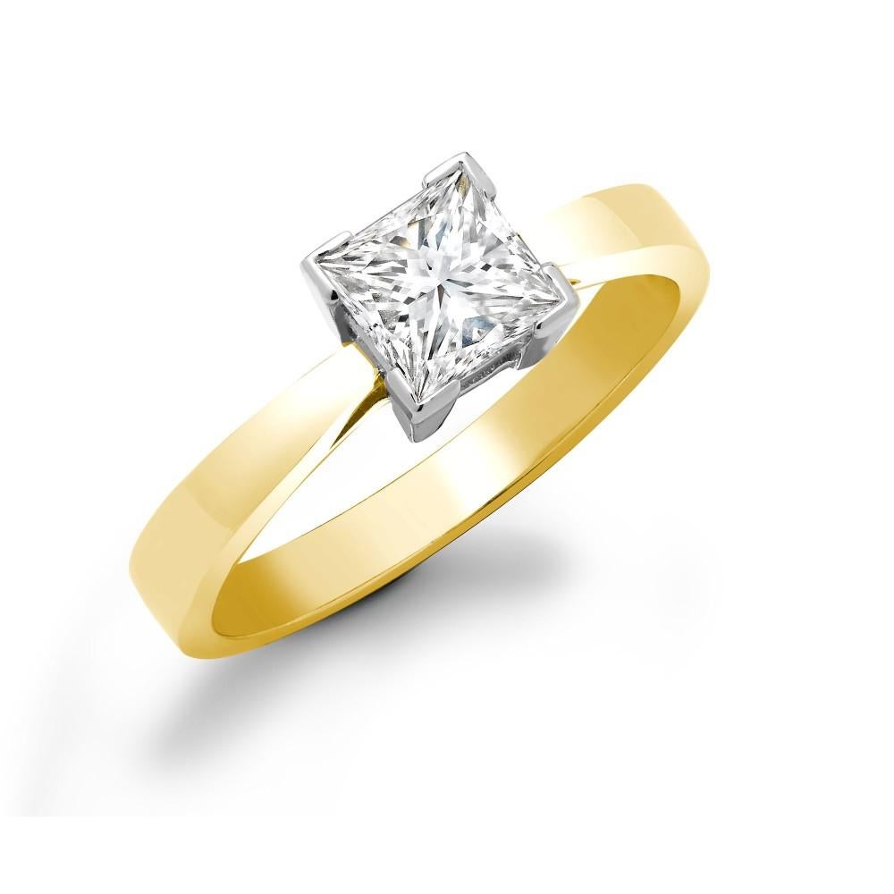 Modern 0.50 Carat Princess Diamond 18 Karat Gold Solitaire Hasbani Engagement Ring For Sale