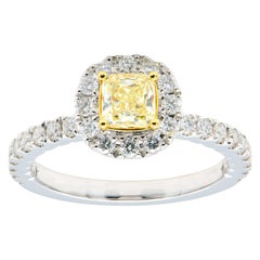 0.50 Carat Radiant Cut Yellow Diamond Ring with Diamond Halo and Band 0.50 Carat Radiant Cut Yellow Diamond Ring with Diamond Halo and Band