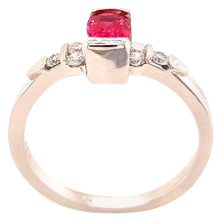 0.50 Carat Reddish Pink Spinel and Diamond White Gold Ring