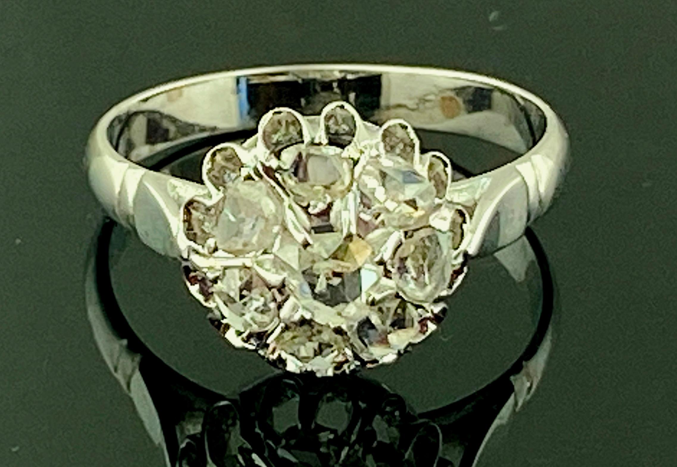 0.50 Carat Rose Cut Diamond Ring in 14 Karat White Gold In Excellent Condition For Sale In Palm Desert, CA